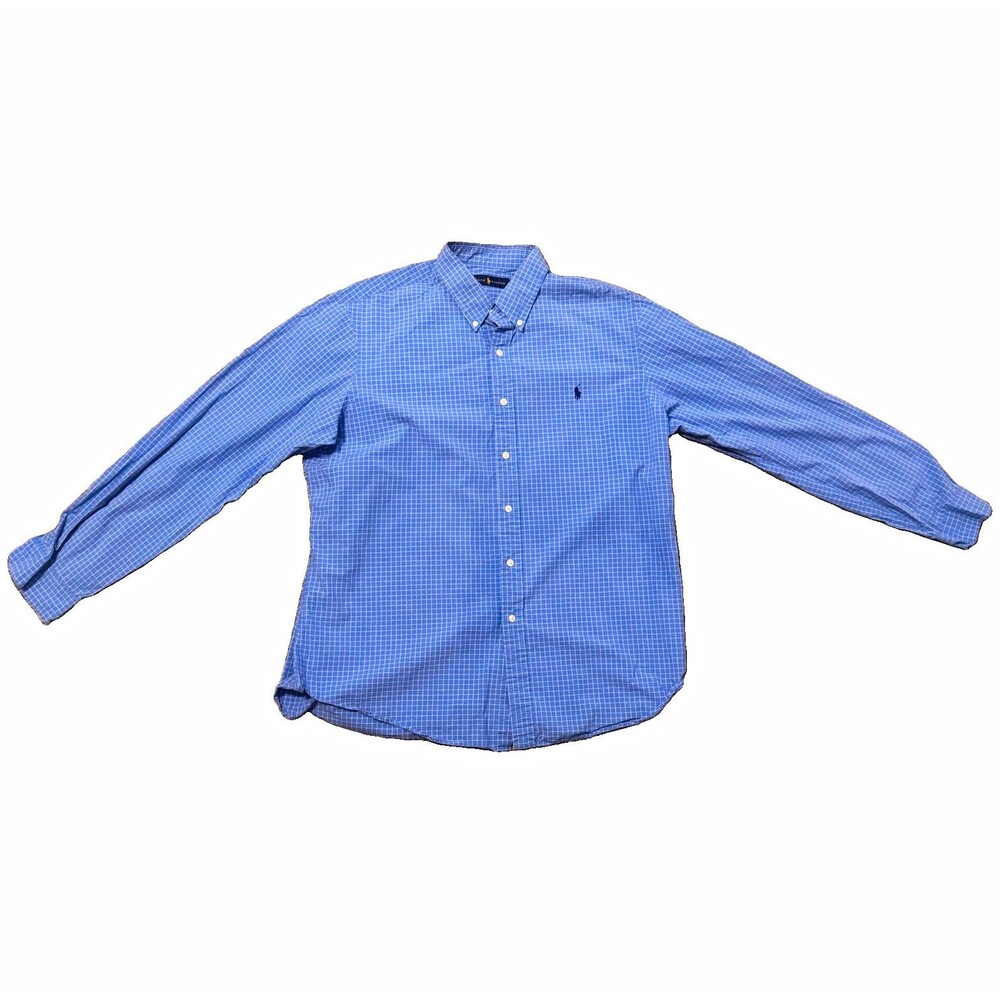Ralph Lauren Blue/White Check Classic Fit Button-Down Dress Shirt XL